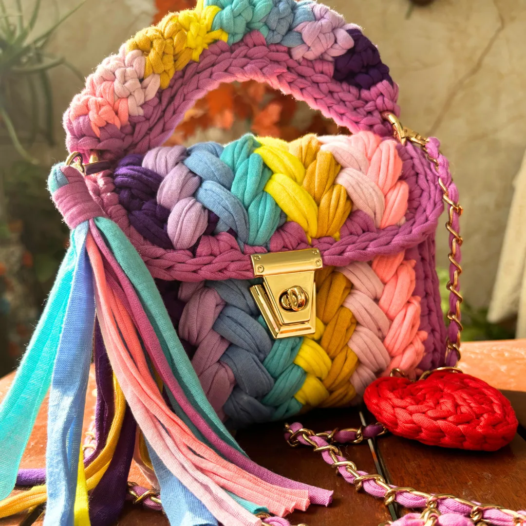 Shiroli Handmade Designer Festive Rainbow Bag With Heart Shaped Key Chain