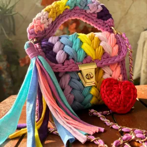 Shiroli Handmade Designer Festive Rainbow Bag With Heart Shaped Key Chain