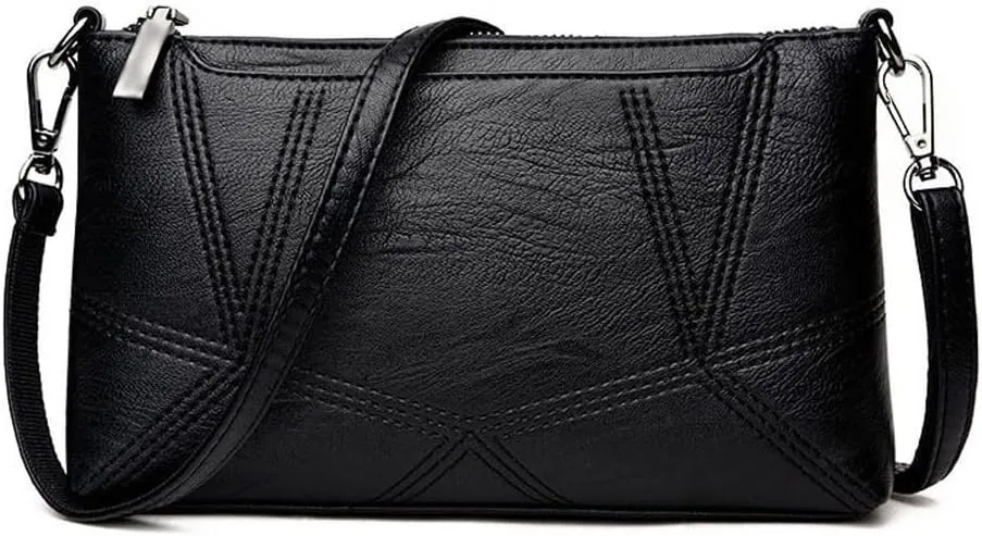 Shoulder Bag PU Leather Women Patchwork Shoulder Bag Stylish Small Flap Handbag for Ladies Versatile Crossbody Messenger Bag(Black)
