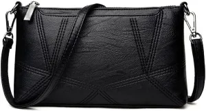 Shoulder Bag PU Leather Women Patchwork Shoulder Bag Stylish Small Flap Handbag for Ladies Versatile Crossbody Messenger Bag(Black)