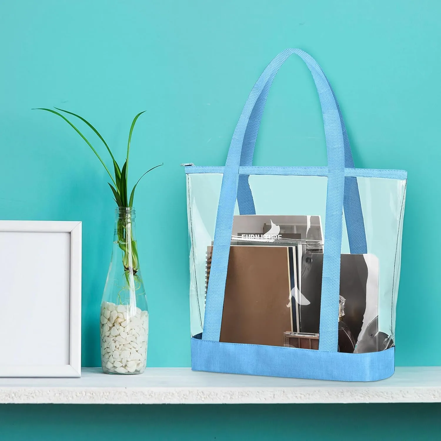 Silkfly 16 Pieces Clear Tote Bags Bulk, PVC Shoulder Handbag, Security Approved See Through Bag with Zipper Closure for Work