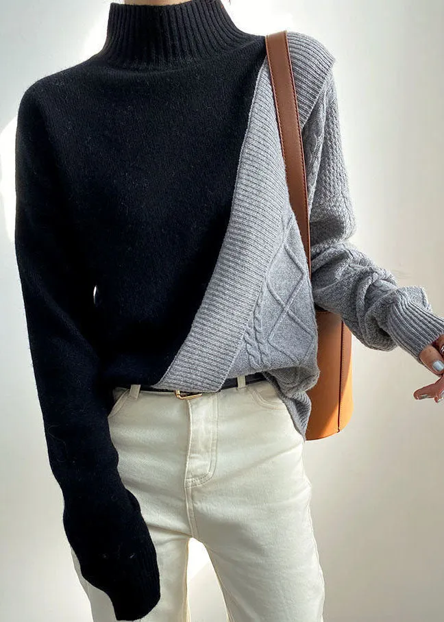 Simple Black Patchwork Grey Casual fashion Fall Sweater