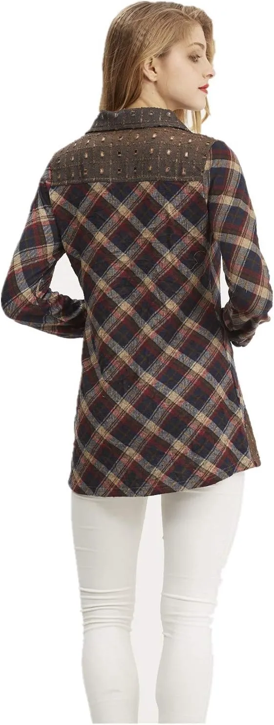 SIMPLY COUTURE Women's Long Sleeve Floral Mesh Button Down Blouse