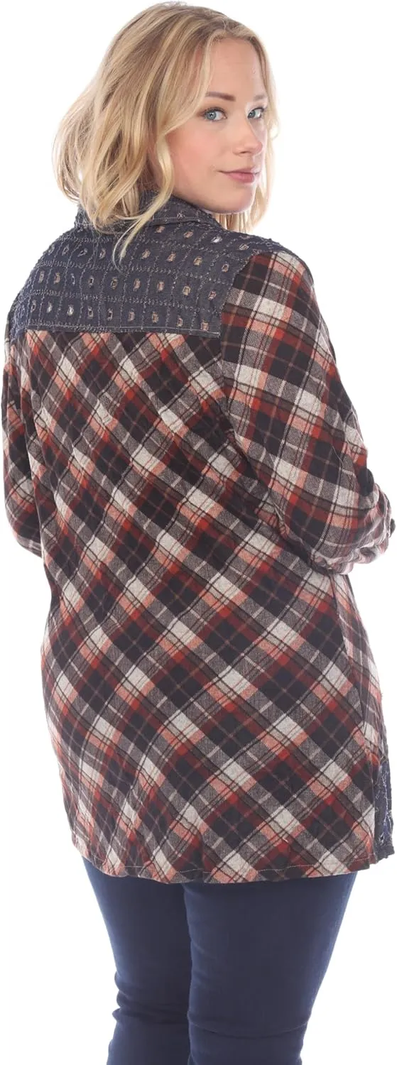 SIMPLY COUTURE Women's Long Sleeve Floral Mesh Button Down Blouse