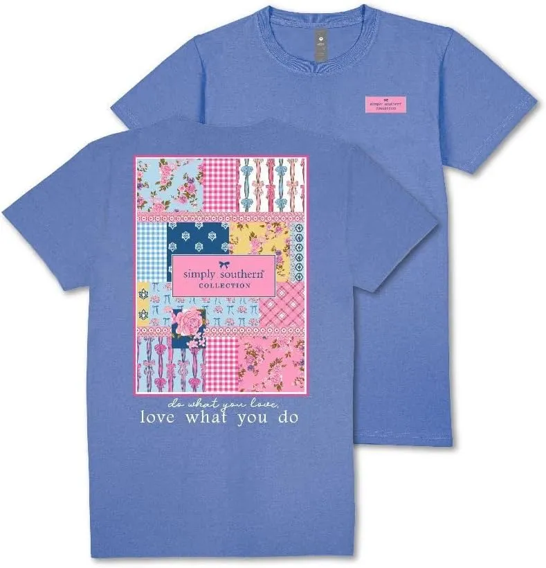 Simply Southern Patch Logo - Do What You Love, Love What You Do - Roses - Bows - Floral - Adult T-Shirt