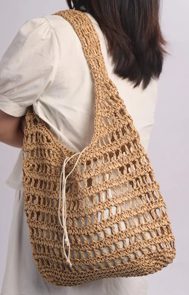 Sither Crochet Bags for Women Summer Beach Mesh Bag Plastic Handbags Knit Hollow Hobo Bag for Gift
