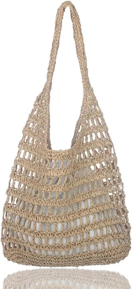 Sither Crochet Bags for Women Summer Beach Mesh Bag Plastic Handbags Knit Hollow Hobo Bag for Gift