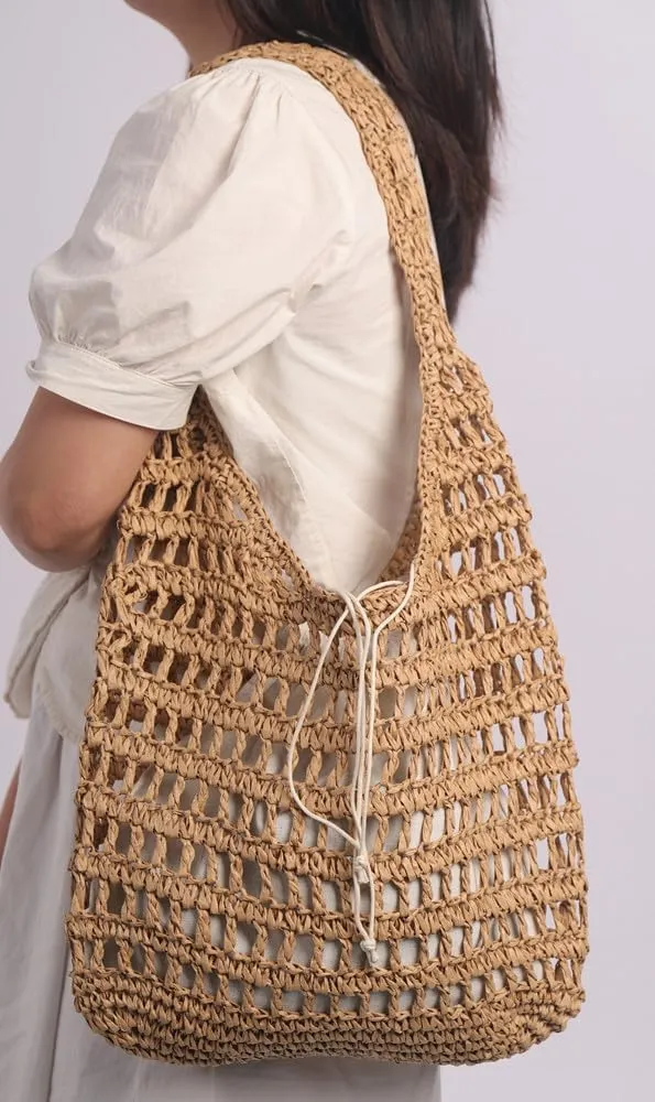 Sither Crochet Bags for Women Summer Beach Mesh Bag Plastic Handbags Knit Hollow Hobo Bag for Gift