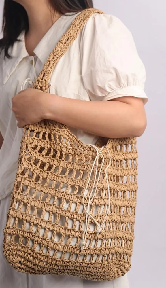 Sither Crochet Bags for Women Summer Beach Mesh Bag Plastic Handbags Knit Hollow Hobo Bag for Gift