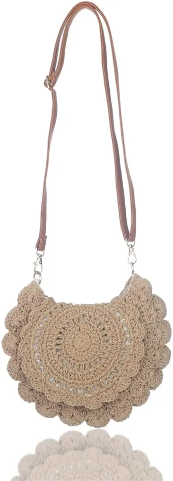 Sither Crochet Bags for Women Summer Beach Mesh Medium Crescent Bag Handbags Knit Hollow Hobo Bag for Gift