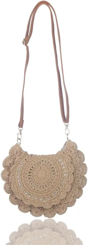 Sither Crochet Bags for Women Summer Beach Mesh Medium Crescent Bag Handbags Knit Hollow Hobo Bag for Gift