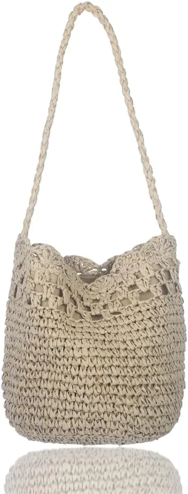 Sither Crochet Bags for Women Summer Beach Mesh Medium Shoulder Bag Handbags Knit Hollow Hobo Bag for Gift