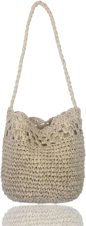 Sither Crochet Bags for Women Summer Beach Mesh Medium Shoulder Bag Handbags Knit Hollow Hobo Bag for Gift