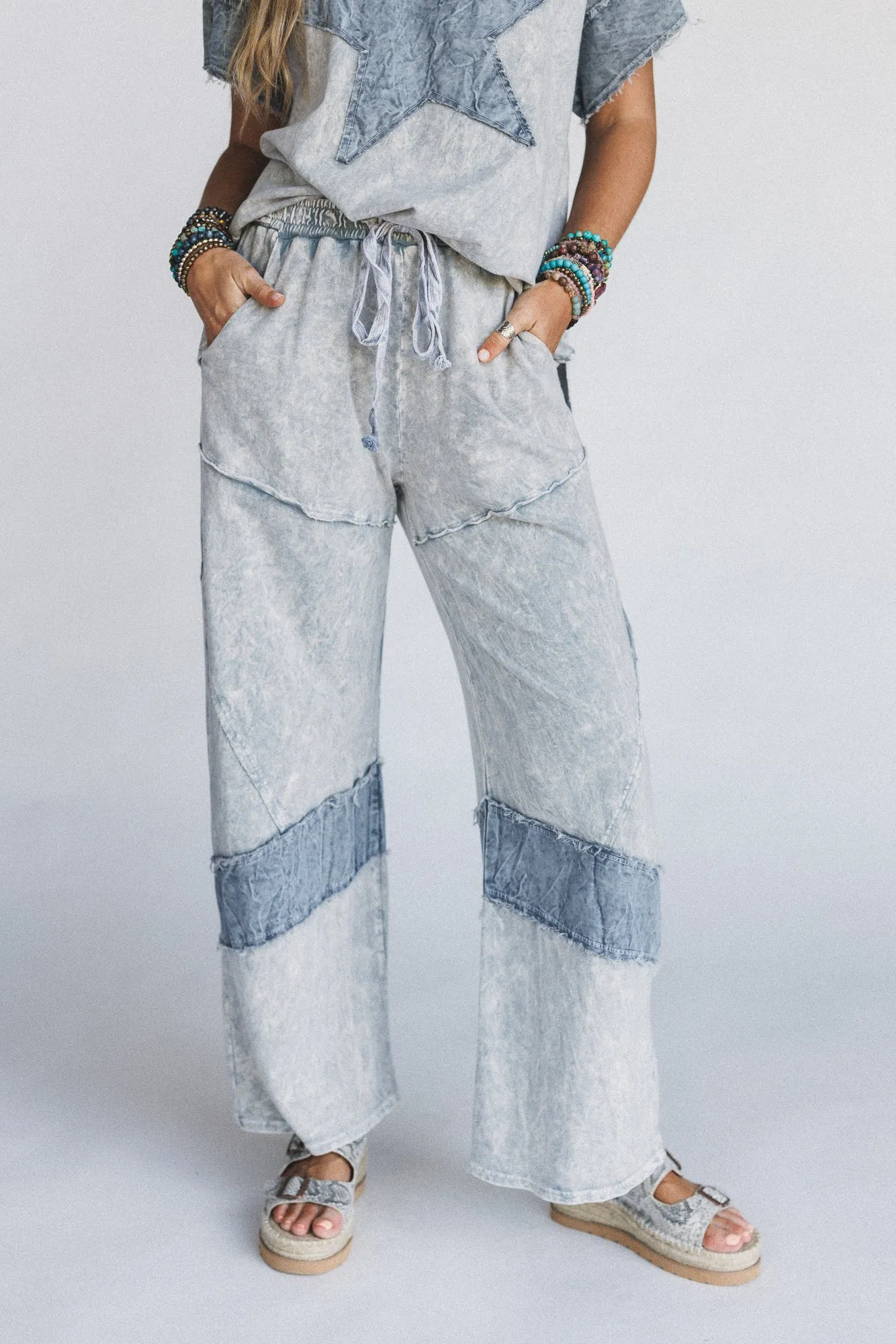Skybound Soul Denim Patched Pants - Grey
