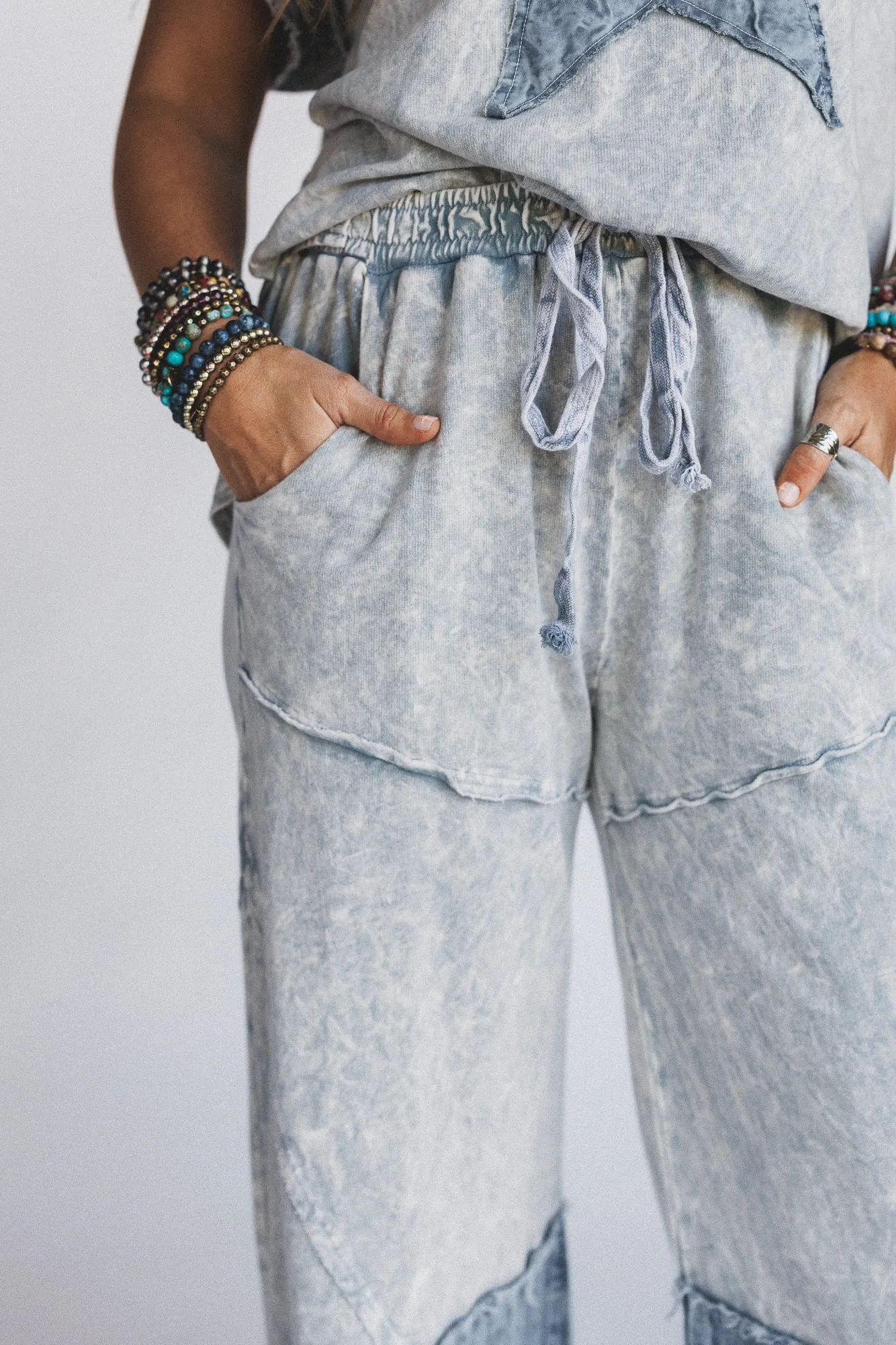 Skybound Soul Denim Patched Pants - Grey