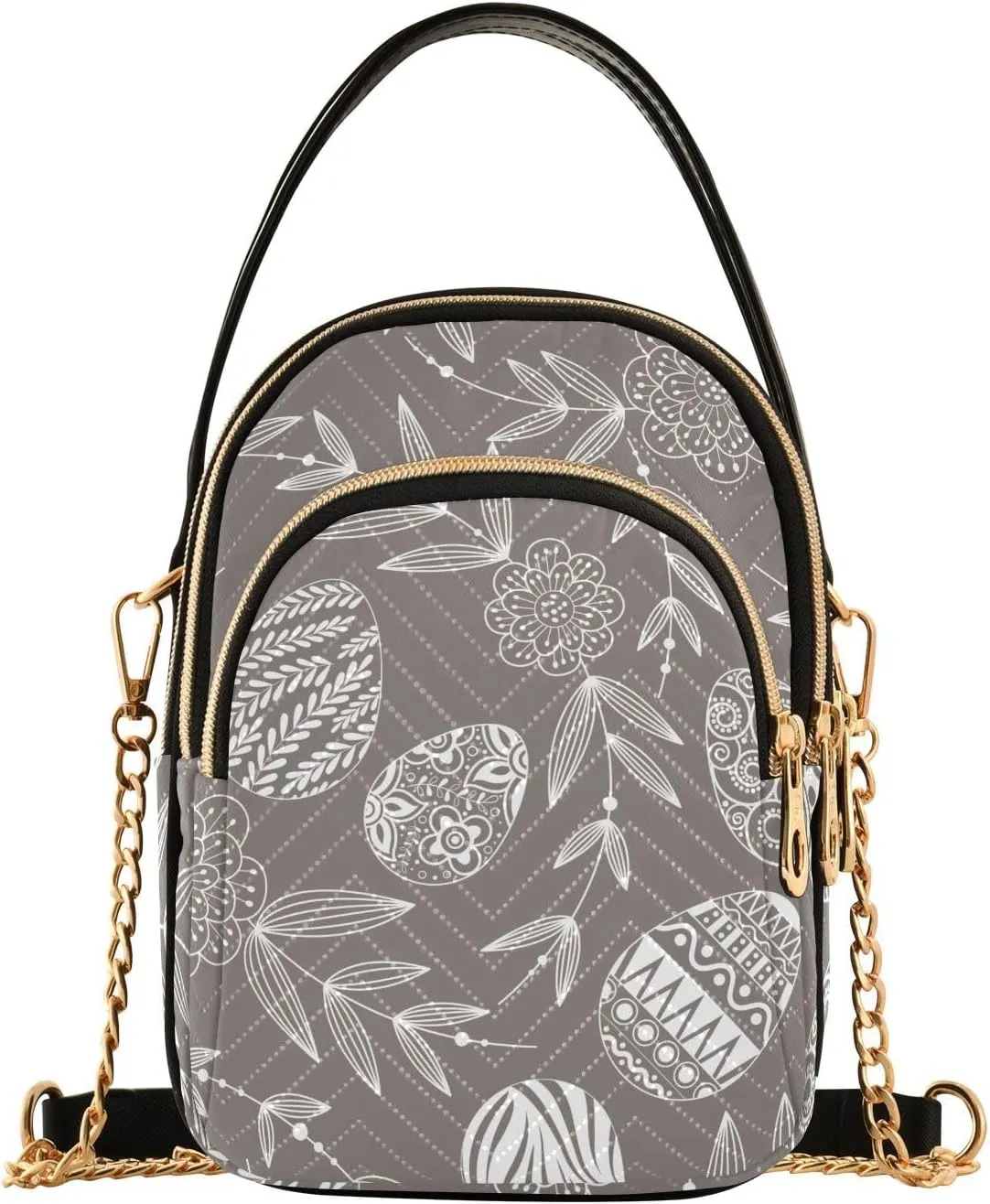 Small Crossbody Bags Easter Eggs and Twigs Leaves Shoulder Bag for Women Quilted Wave Cross Body Bag