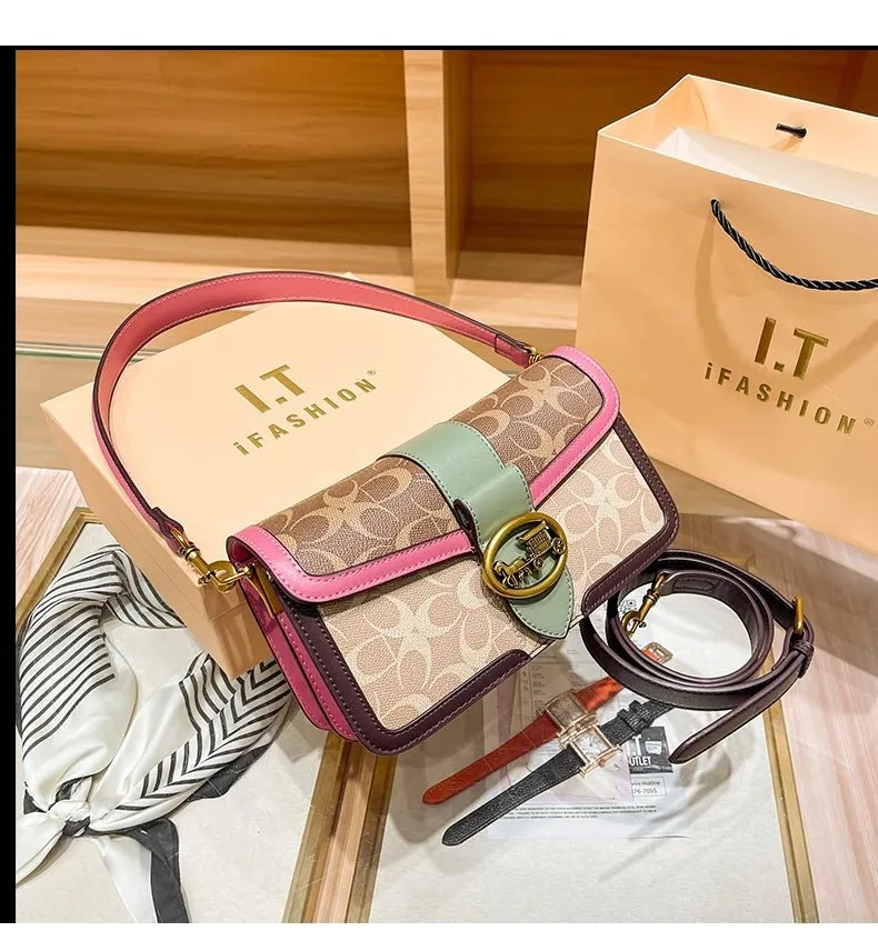 Small Fashion Color Minimalist Women's Square Contrast Print 2025 Crossbody Light Shoulder end One Bag Retro New Christmas clearance Bag Economical Luxury High
