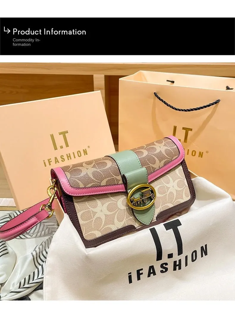 Small Fashion Color Minimalist Women's Square Contrast Print 2025 Crossbody Light Shoulder end One Bag Retro New Christmas clearance Bag Economical Luxury High