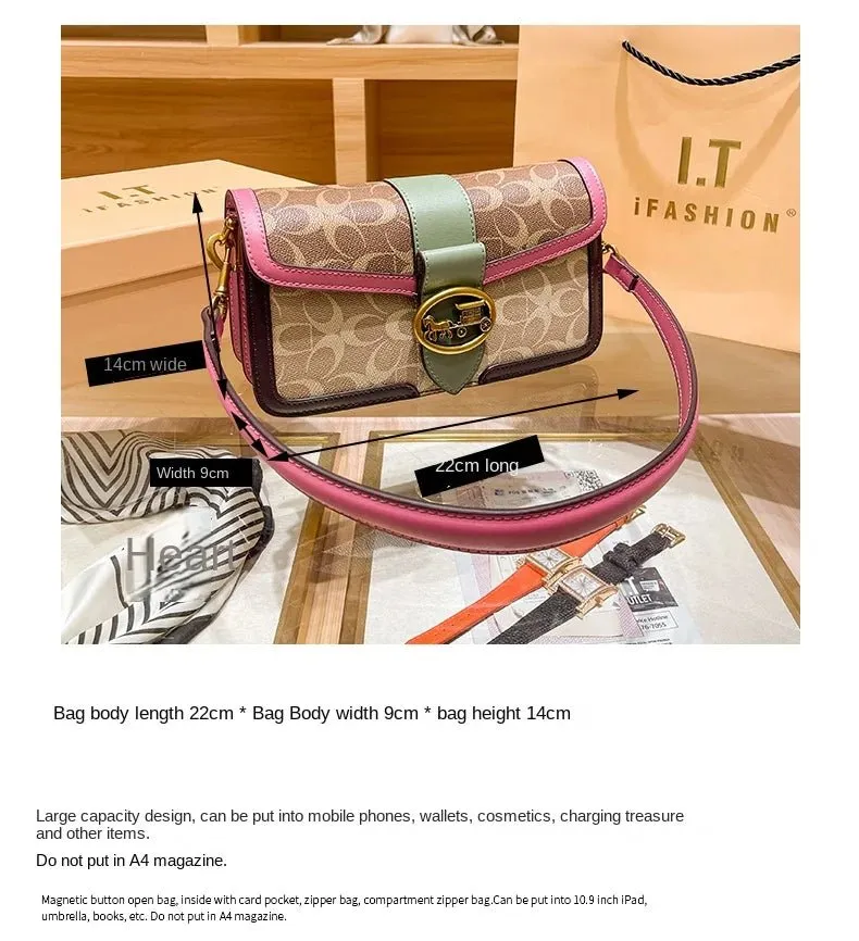 Small Fashion Color Minimalist Women's Square Contrast Print 2025 Crossbody Light Shoulder end One Bag Retro New Christmas clearance Bag Economical Luxury High