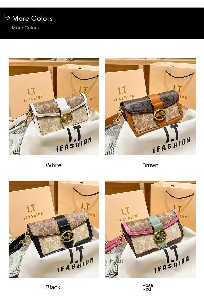Small Fashion Color Minimalist Women's Square Contrast Print 2025 Crossbody Light Shoulder end One Bag Retro New Christmas clearance Bag Economical Luxury High