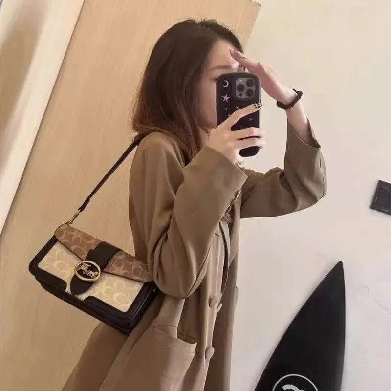 Small Fashion Color Minimalist Women's Square Contrast Print 2025 Crossbody Light Shoulder end One Bag Retro New Christmas clearance Bag Economical Luxury High