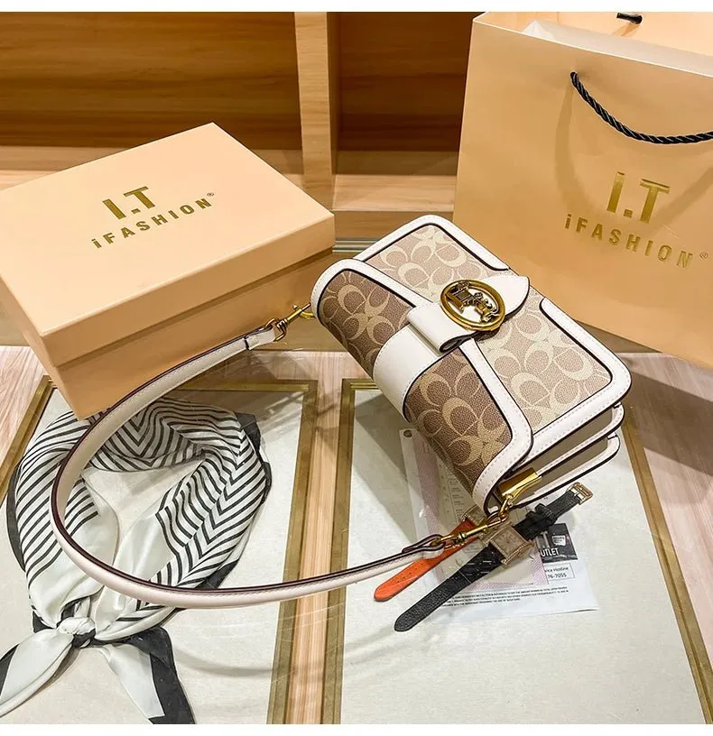 Small Fashion Color Minimalist Women's Square Contrast Print 2025 Crossbody Light Shoulder end One Bag Retro New Christmas clearance Bag Economical Luxury High
