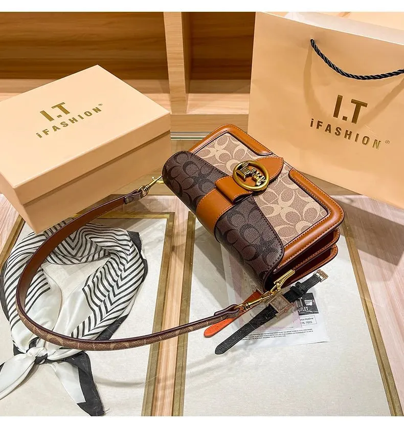 Small Fashion Color Minimalist Women's Square Contrast Print 2025 Crossbody Light Shoulder end One Bag Retro New Christmas clearance Bag Economical Luxury High