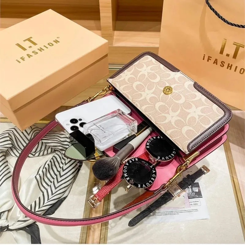 Small Fashion Color Minimalist Women's Square Contrast Print 2025 Crossbody Light Shoulder end One Bag Retro New Christmas clearance Bag Economical Luxury High