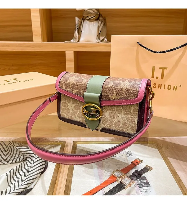 Small Fashion Color Minimalist Women's Square Contrast Print 2025 Crossbody Light Shoulder end One Bag Retro New Christmas clearance Bag Economical Luxury High