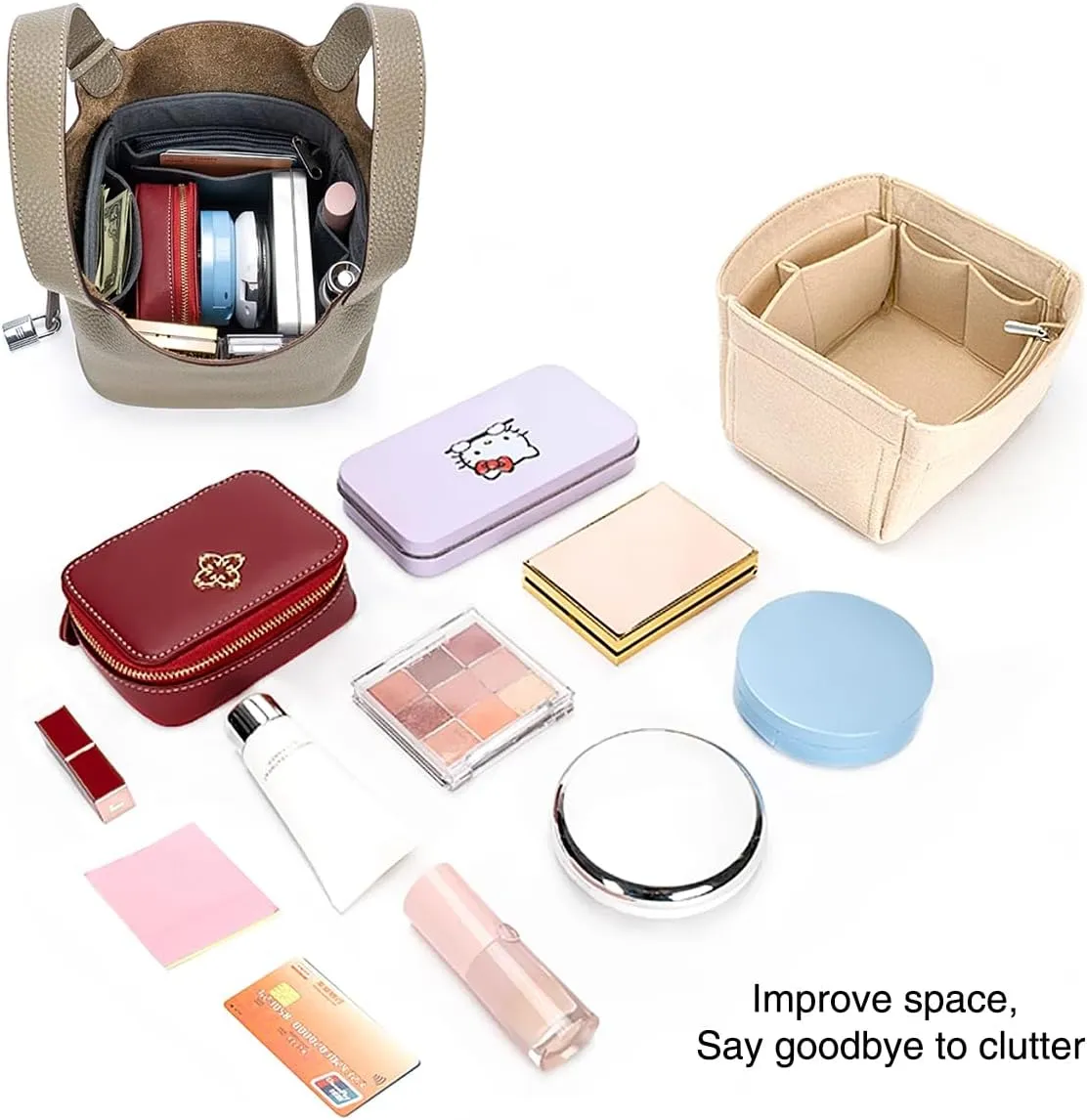 SMART DK Purse Organizer Insert for Handbags,Felt Bag Organizers Fit Picotin 18/22/26 Bags (Gray, P22)
