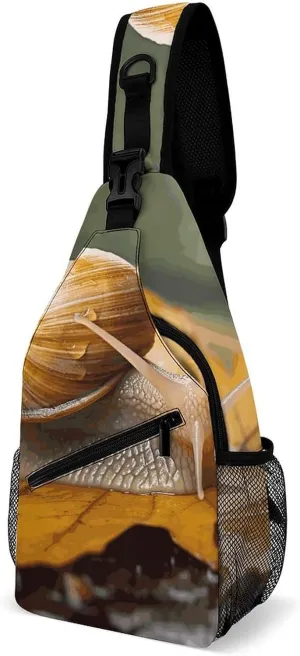 Snail in Leaves Crossbody Sling Bag for Women Men Sling Backpack Travel Chest Bag Pack Man Purse Shoulder Bags Daypack for Travel Hiking Cycling