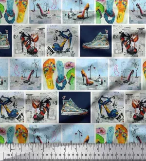 Soimoi Cotton Poplin Blue Fabric - by The Yard - 42 Inch Wide - Slippers, Shoes & High Heels Patchwork Glam - Fashionable Footwear-Inspired Designs Printed Fabric
