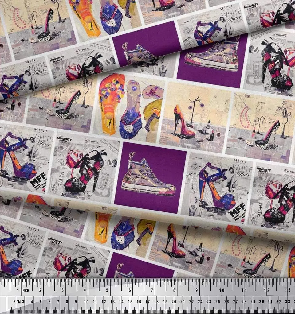 Soimoi Cotton Poplin Purple Fabric - by The Yard - 42 Inch Wide - Slippers, Shoes & High Heels Patchwork Glam - Fashionable Footwear-Inspired Designs Printed Fabric