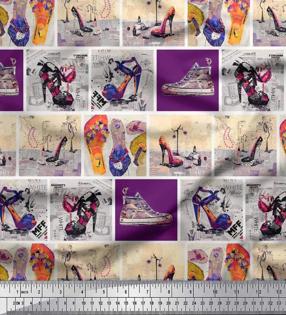 Soimoi Cotton Poplin Purple Fabric - by The Yard - 42 Inch Wide - Slippers, Shoes & High Heels Patchwork Glam - Fashionable Footwear-Inspired Designs Printed Fabric
