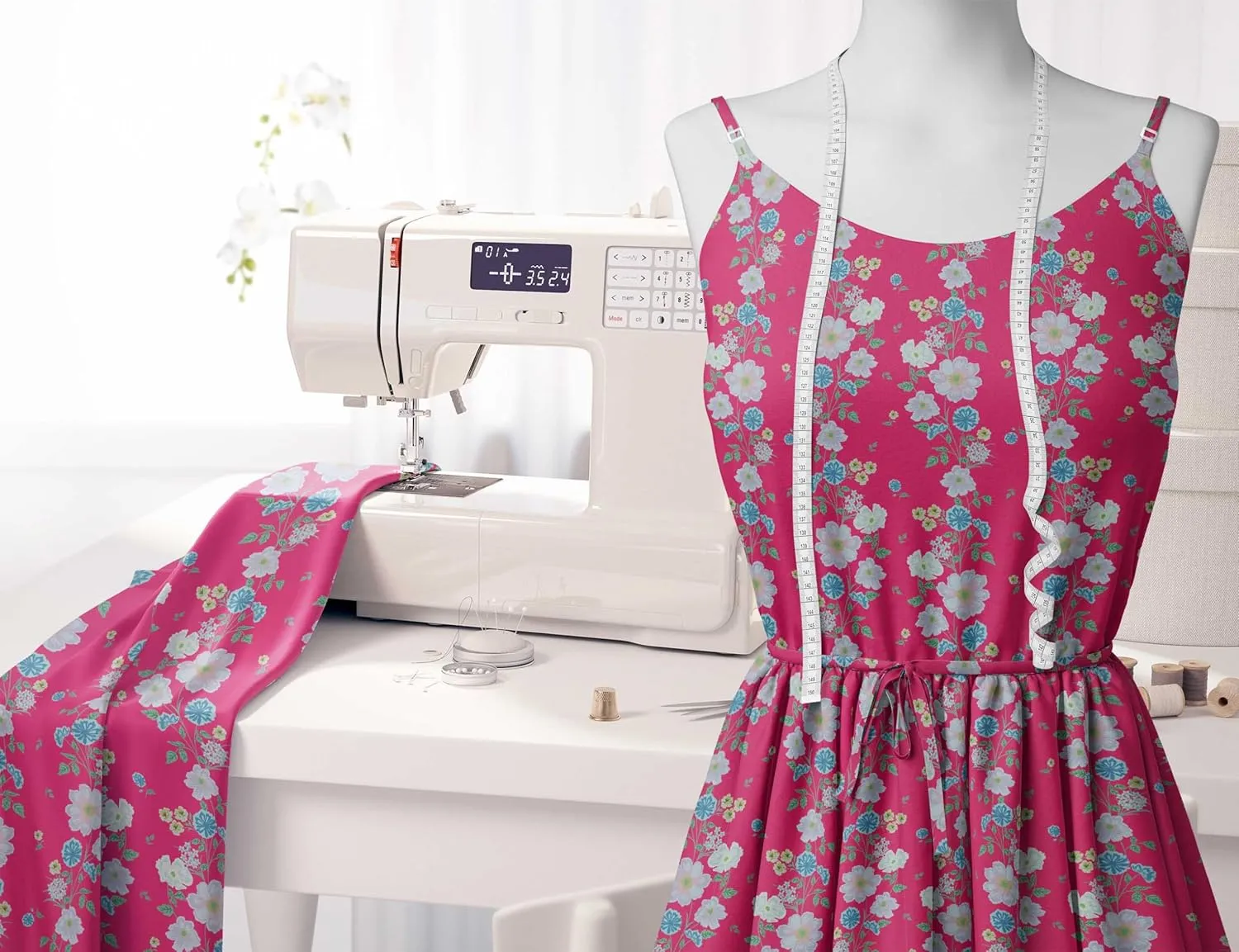 Soimoi Florals Print - Pink, Canvas Fabric Material - 56 Inch Wide, 1 Yard, Unstitched Fabric for Upholstery, Bags, Workwear and Outdoor Gear.