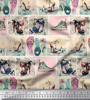 Soimoi Japan Crepe Orange Fabric - by The Yard - 42 Inch Wide - Slippers, Shoes & High Heels Patchwork Glam - Fashionable Footwear-Inspired Designs Printed Fabric