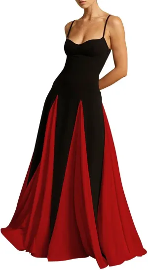 Spaghetti Straps Prom Dresses Sleeveless Patchwork Pleated Long Evening Dress