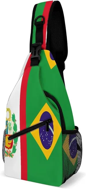 Spain Flag Peru State Flag Printed Crossbody Bags Casual Sling Backpack with Adjustable Strap for Women Men