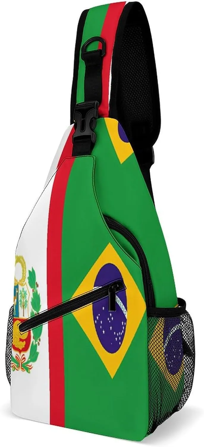 Spain Flag Peru State Flag Printed Crossbody Bags Casual Sling Backpack with Adjustable Strap for Women Men