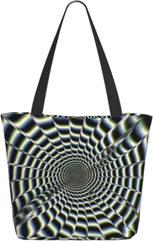 spiral optical illusion gif Tote Bag for Women Large Shoulder Bag with Zipper Travel Handbag with Pockets Reusable Shopping Bag Aesthetic Beach Bags