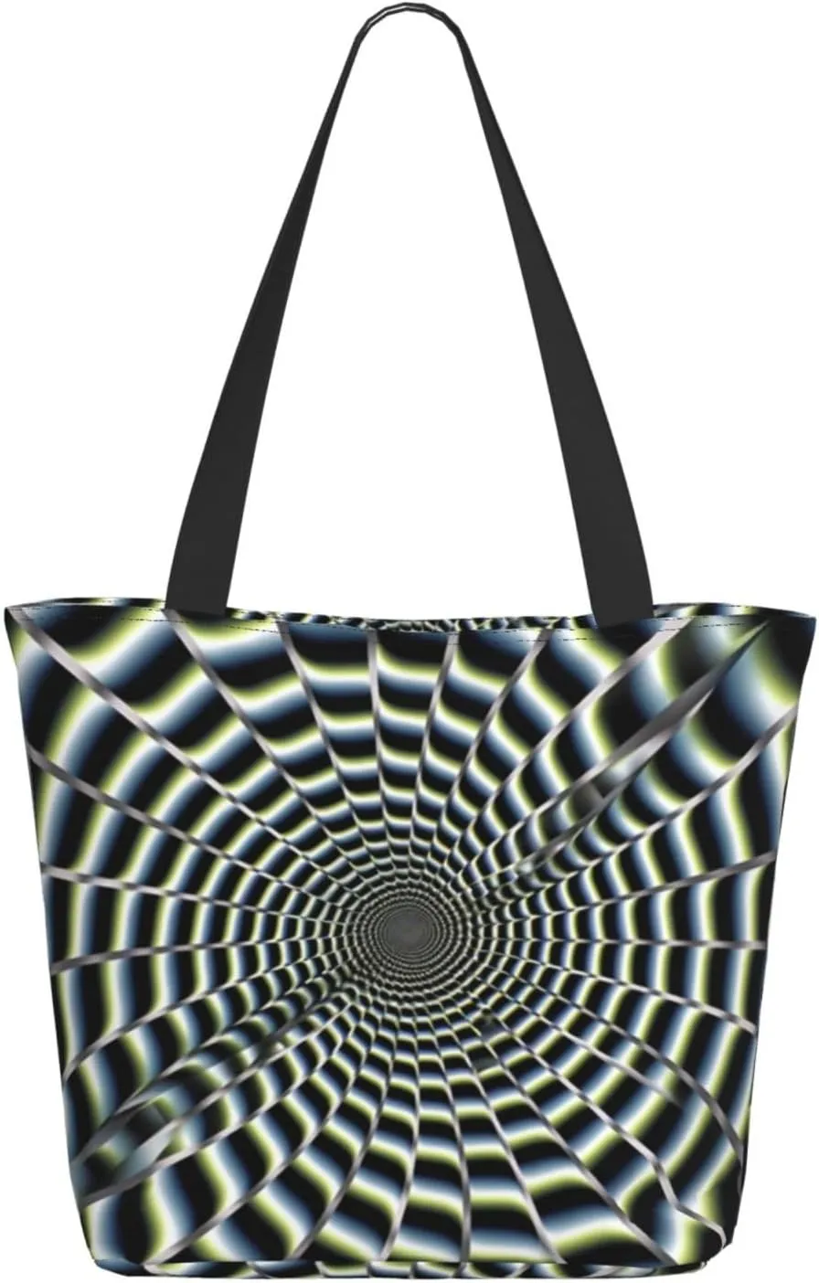 spiral optical illusion gif Tote Bag for Women Large Shoulder Bag with Zipper Travel Handbag with Pockets Reusable Shopping Bag Aesthetic Beach Bags