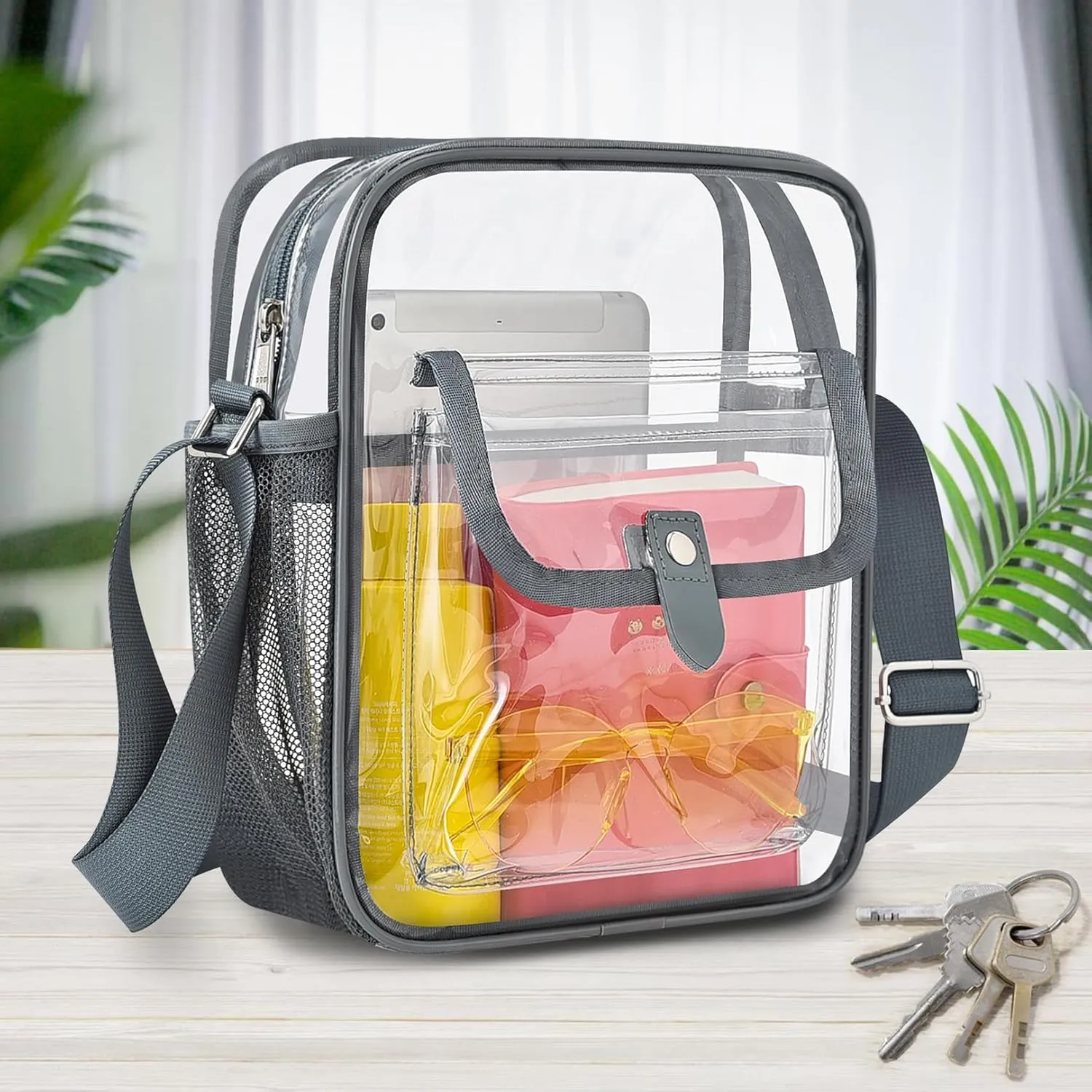 SPODEARS Clear Crossbody Bag for Stadium Events & Concerts - Adjustable Shoulder Strap Purse with 1 Bottle Holder