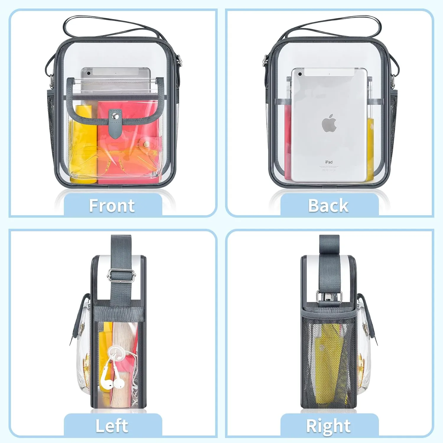 SPODEARS Clear Crossbody Bag for Stadium Events & Concerts - Adjustable Shoulder Strap Purse with 1 Bottle Holder