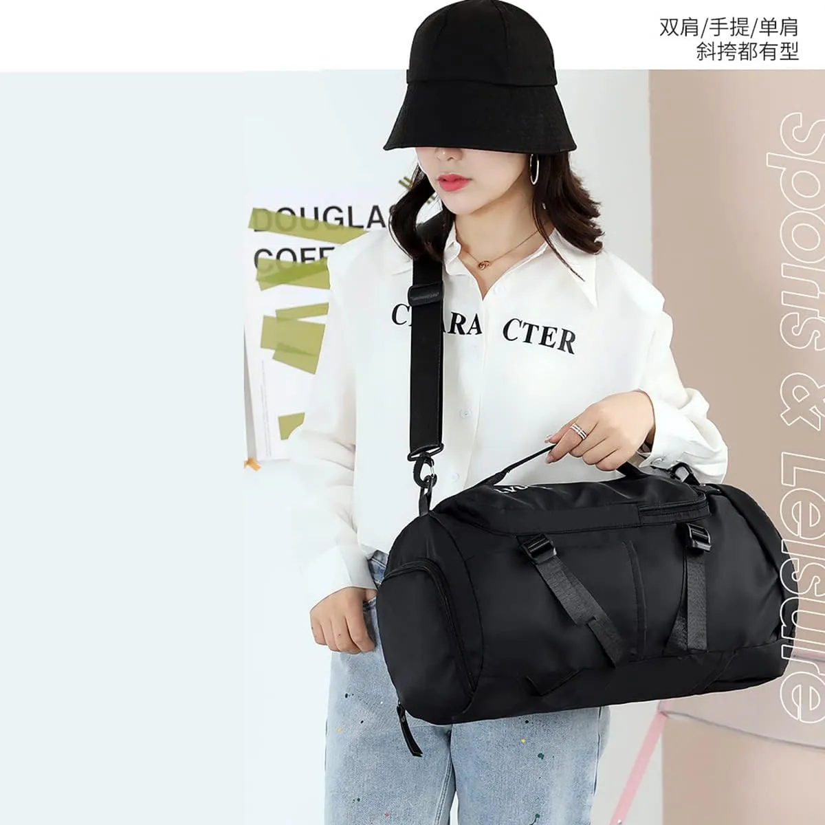Sport gym bag,duffel bag with shoe compartment foldable training handbag for men and women – sport travel bag overnight weekend shoulder weight dry bag -Waterproof Dry Wet Separated Gym Bags