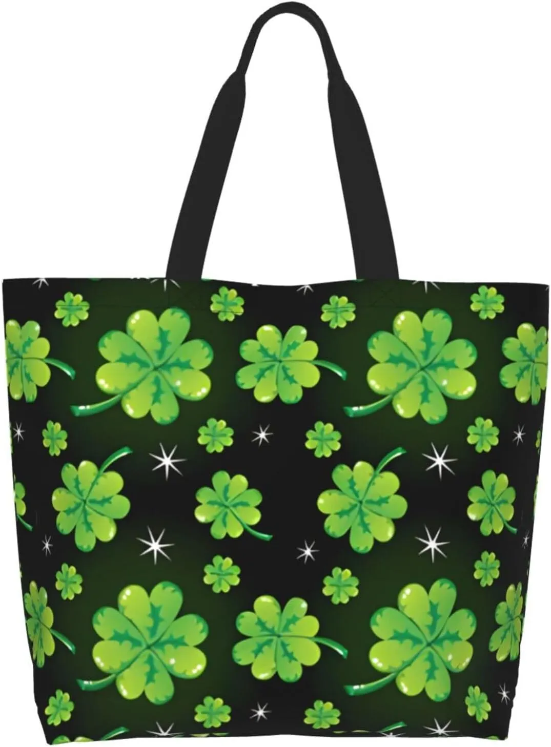 St Patrick's Day Shamrock Tote Bag for Women Men Lucky Clover Reusable Grocery Bags for Work,Picnic,Camping,Travel