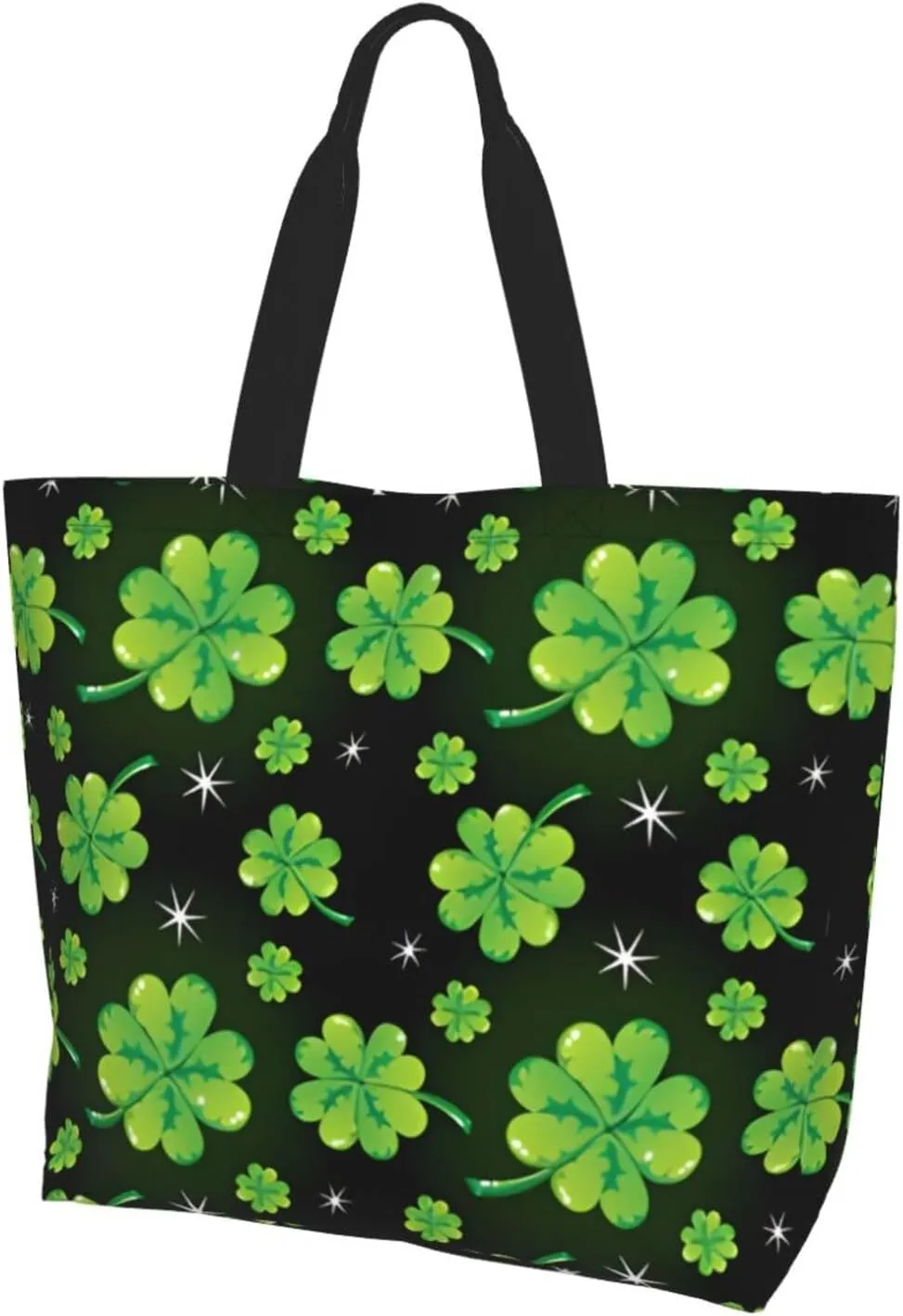 St Patrick's Day Shamrock Tote Bag for Women Men Lucky Clover Reusable Grocery Bags for Work,Picnic,Camping,Travel