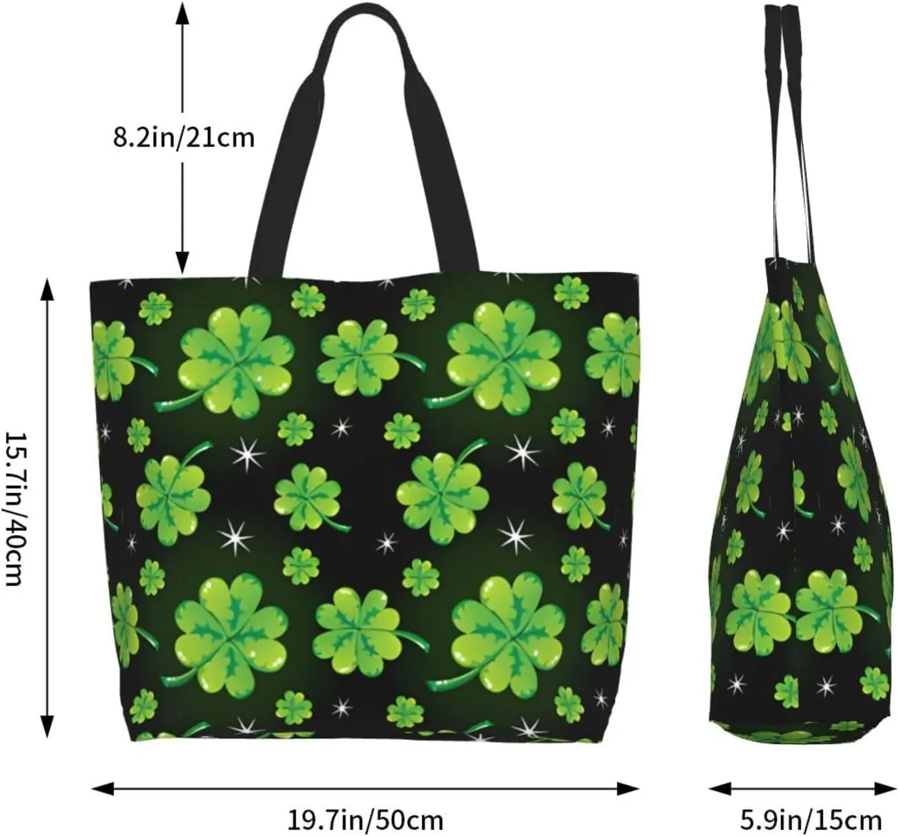 St Patrick's Day Shamrock Tote Bag for Women Men Lucky Clover Reusable Grocery Bags for Work,Picnic,Camping,Travel