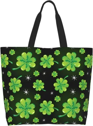 St Patrick's Day Shamrock Tote Bag for Women Men Lucky Clover Reusable Grocery Bags for Work,Picnic,Camping,Travel