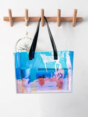 Stadium Approved Blue Large Clear Tote Bag Holographic Clear PVC Shoulder Handbag with handle for Concert Stadium