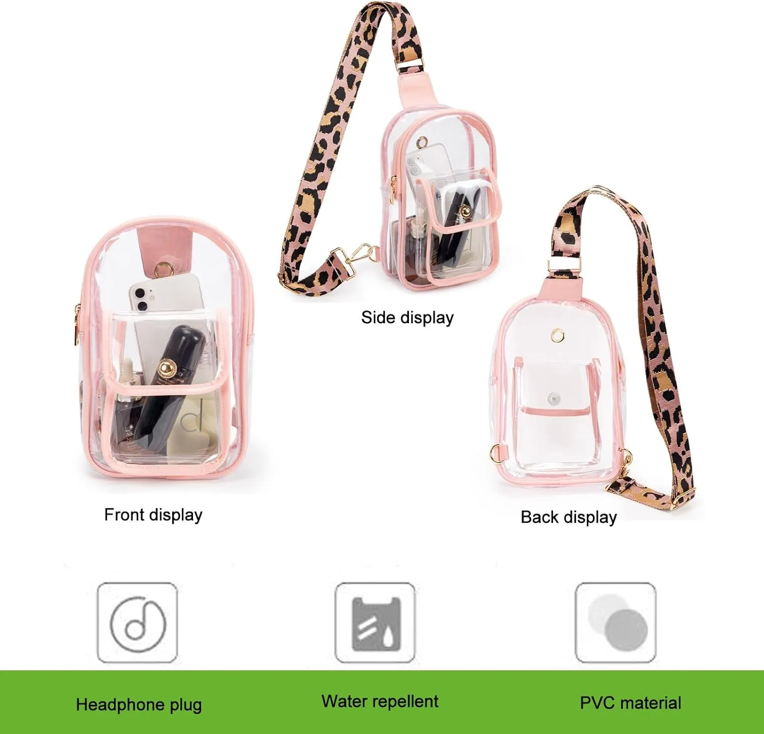 Stadium Approved Clear Crossbody Sling Bag – Transparent Purse for Concerts,Sports Events,Waterproof PVC Clear Bag